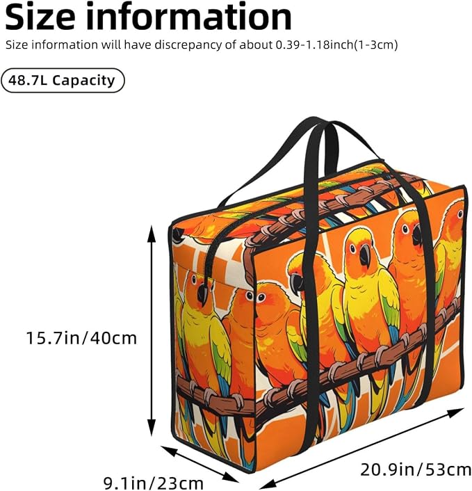 Foldable Reusable Tote Bag Orange Parrots Tropical Bird, Large Capacity Waterproof Oxford Fabric Shopping Tote for Grocery and Travel Camping