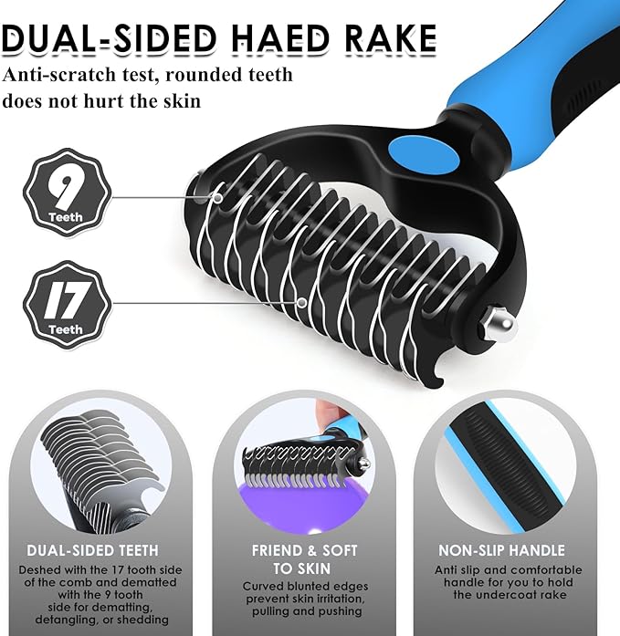 Large Dog Slicker Brush for Goldendoodles, Poodles - 3 in 1 Grooming Kit with Undercoat Rake, Comb - Extra Long Pins for Dematting Great Pyrenees, Thick Coats, Shedding, Detangling, Black