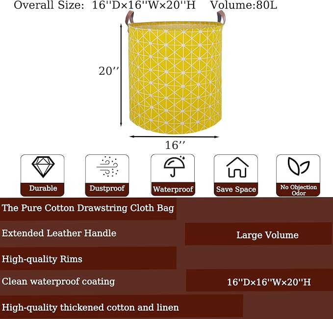 Waterproof Laundry Hamper Collapsible Laundry Basket Leather Handle Laundry Bag Large Clothes Storage Toy Organization for Bathroom Bedroom Laundryroom College Dorms (Nursery Bins Boxes-002)