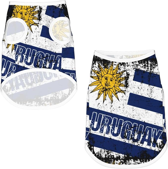 Vintage Uruguay Flag Dog Shirts Sleeveless Puppy Cotton T-Shirts