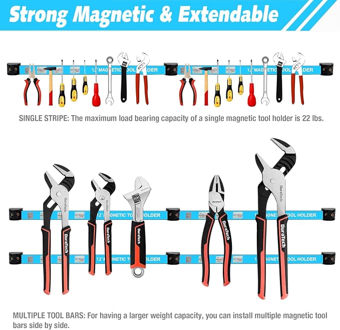 8 PCS Magnetic Tool Holder Strip,Tool Magnet Bar for Garage Organization, Heavy Duty Space Saving Tool Organizer with Mounting Screws for Garage, Workshop, Kitchen (12 inch)