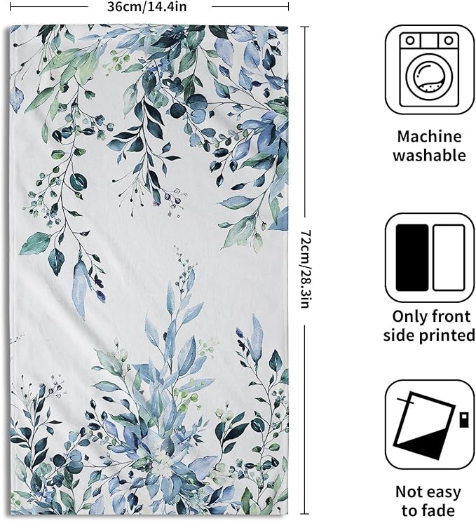 Blue Eucalyptus Hand Towels Set of 2 Sage Leaves Soft Absorbent Small Bath Towel Kitchen Dish Guest Towel for Bathroom Hotel Gym Spa