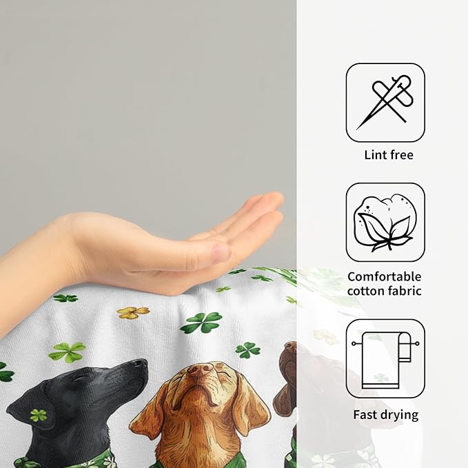 Giwawa St Patrick Dog Towel Set of 2, Falling Lucky Clover Shamrocks Decorative Hand Towels, Patrick's Day Hat Puppy Soft Microfiber Face Towel Washcloth for Bathroom Guest Gym Spa Hotel