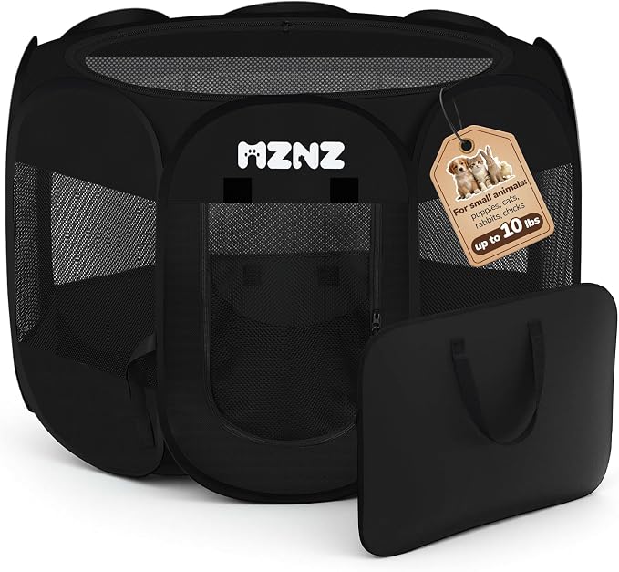 Dog Cat Small Animal Puppy Playpen Crate, Small, Whole Black | Portable Pop Up Pet Cage Enclosure Tent Kennel Indoor Outdoor with Carrying Case, No Assembly, Camping Use