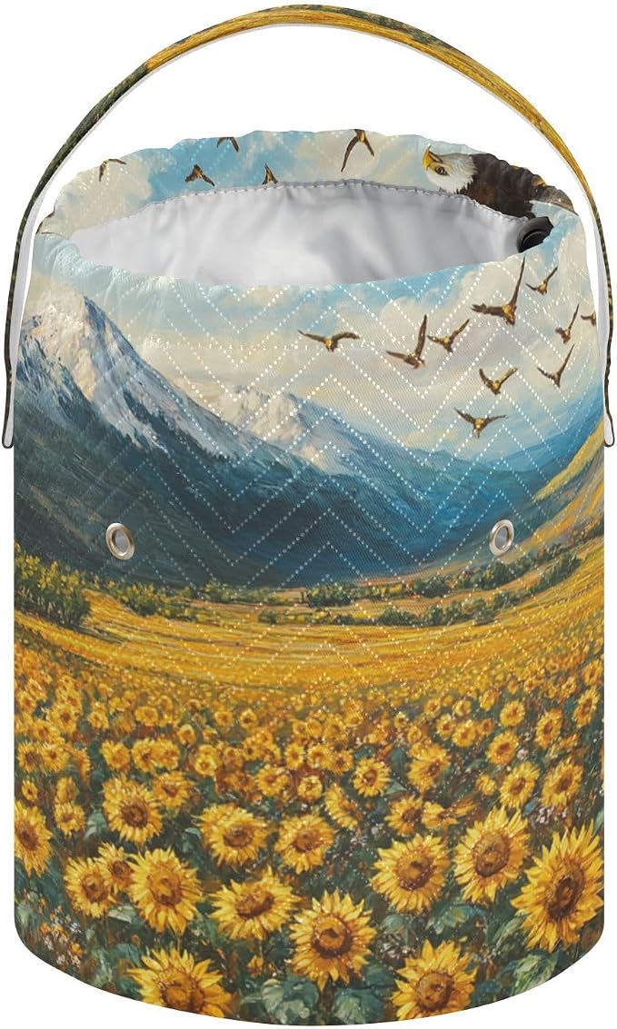 Tatenale Crochet Bag Yarn Bag Knitting Project Bag with Pockets and Handle Portable Yarn Storage Organizer Tangle Free 8.3x11 InchSunflowers Eagles and Mountain40