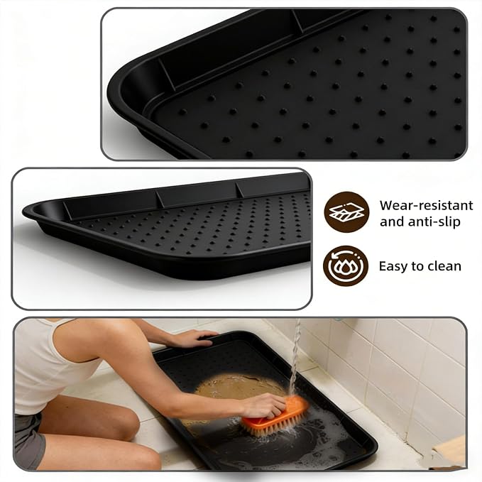 Asixxsix Silicone Boot Tray, 30x15 inch Non Slip Shoe Tray with Raised Edge, Pet Feeding Mat Sink Protector, Heavy Duty Boot Mat for Entryway Shoe Storage Indoor Outdoor Use (Black)