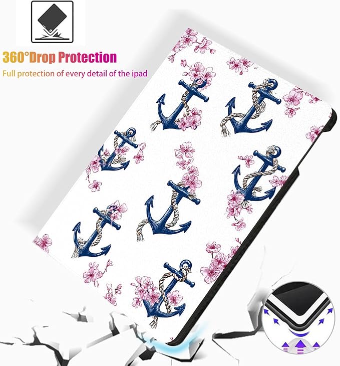 for Microsoft Surface Pro 11/10/9-13" 2024/2022 Tablet Case,Auto Wake/Sleep,Adjustable Stand Protective Cover - Anchor Floral