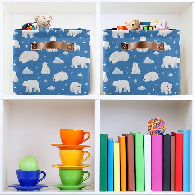 Kigai Storage Basket, Fabric Collapsible Closet Organizer Bin | Polar Bear Waterproof Foldable Canvas Basket with Handles for Shelves, Nursery, Closet, Bedroom & Bathroom