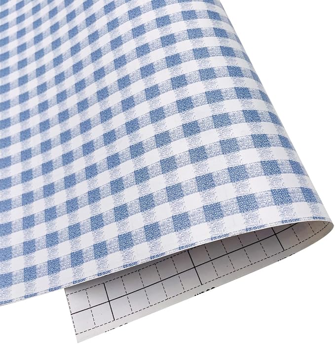 Mediterranean Style Furniture Paper Blue-White Gingham Countertop Door Sticker Shelf Liner 17.7inch by 9.8 Feet by LoveFaye