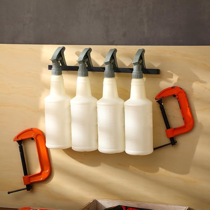 4 Pieces Spray Bottle Organizers 14 Inch Wall Mounted Detailing Bottle Storage Rack Holders Universal Lightweight Spray Can Holders for Mobile Garage Detailing Home Organizers, Black