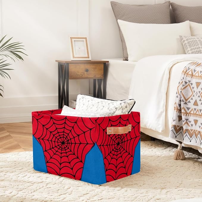 Rectangle Storage Basket with Handles, Cube Organizer Bins for Shelves Collapsible Toys Storage Box Clothes Baskets for Nursery Home Kids Room(Spider Web)