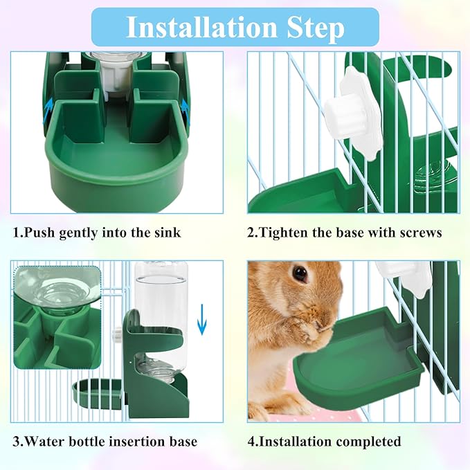 kathson 2 PCS Rabbit Water Dispenser for Cage 17 Oz Hanging Guinea Pig Water Bottle No Drip Gravity Automatic Bunny Water Bottle No Leak Small Animal Water Bottle for Chinchilla Ferret Hamster（Green）