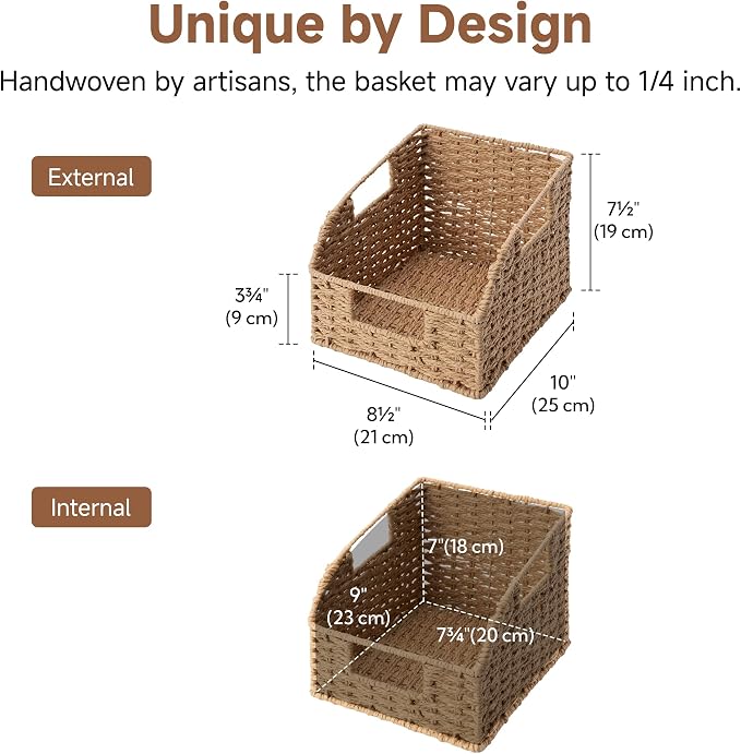 StorageWorks Wicker Baskets for Organizing, Book Baskets, Orange, 2-Pack | Round Paper Rope Pantry Organizers and Storage, Wicker Storage Baskets for Shelves, Baskets for Books, Pantry Storage Baskets