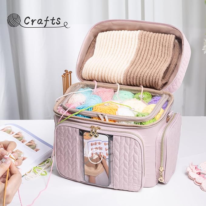 MYBAGZING Crochet Bag Organizer - Yarn Bags for Crocheting - Crochet Storage Bag with Pockets for Crochet Hooks, Crochet Accessories - Yarn Organizers - Yarn Holders for Crocheting - Knitting Bags