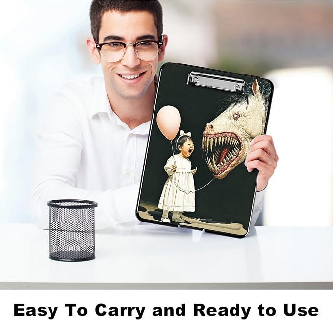 Heavy Duty Storage Clipboard, Slim Nursing Clipboard with Internal Pen Case, Portable File Organizer Case for A4 Letter Size Paper Office Medical Professionals, Girl Horse