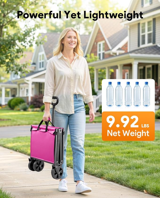 Collapsible Wagon Cart with Wheels, 220LBS for Grocery Shopping Camping | 110L Capacity Wagons Carts Foldable,220LBS Heavy Duty Wagon Carts, Lightweight Portable Utility Cart,All-Terrain Wheels