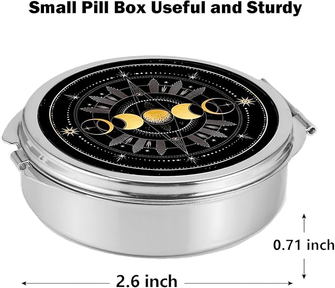 Small Pill Box 3 Detachable Compartments Pill Case with Mirror 2.4inches Pocket Round Medicine Organizer, Mini Portable Pill Organizer for Pocket Purse& Travel Convenience-Nebula Moon Phase