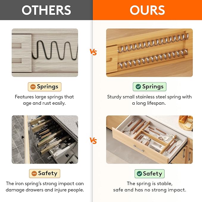 Lifewit 2.4" Kitchen Drawer Dividers, Adjustable Bamboo Drawer Organizers | 8 Pack 13"-16.5" Expandable Drawer Separator for Clothes, Utensils, Dresser, Cabinet, Closet, Nursery Organization & Storage