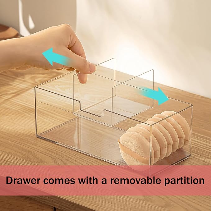 2 Tier Clear Bathroom Counter Organizer, Stackable Storage Drawers