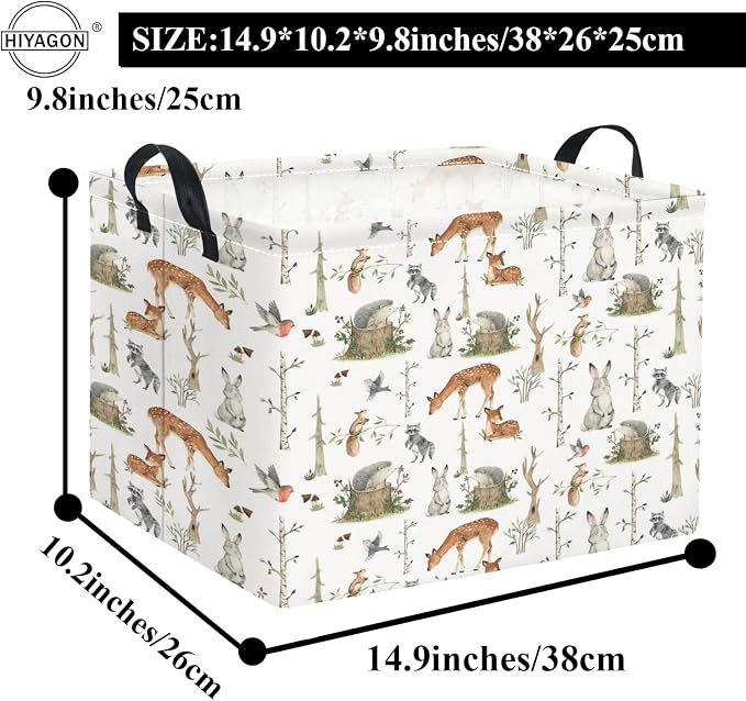 Rectangular Valentines Basket Fabric Storage Bin Storage Boxes Collapsible Storage Basket for Clothes Books Shelves Basket(Woodland Animal)