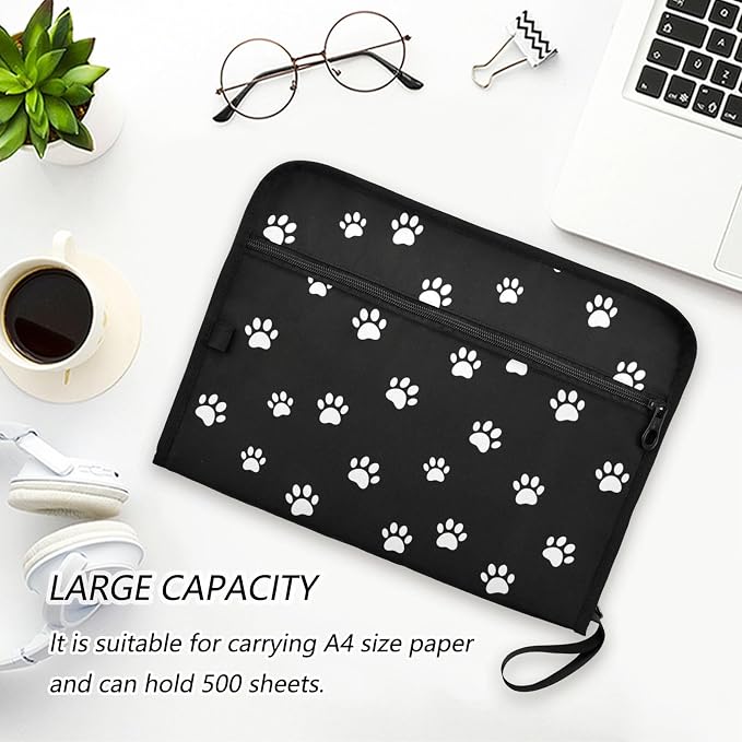 13 Pocket Zipper Expanding File Folder A4 Dog Paw Print | Accordion File Organizer with Front Pouch A4 Letter Size Portable Folders for Documents Receipt School Office Supplies