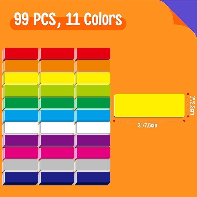 99 PCS Magnetic Name Tag Labels, 11 Colors Dry Erase Reusable Name Stickers for Whiteboards Locker Fridge School Office Home (1" x 3")