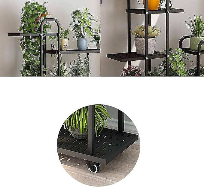 Large Metal Plant Stand with Wheels for Indoor Plants 39.4X11.0X56.3 inches Display Stand Movable Metal Plant Stand for Garden Patio Home Decor Easy to Install. (Color : Black)