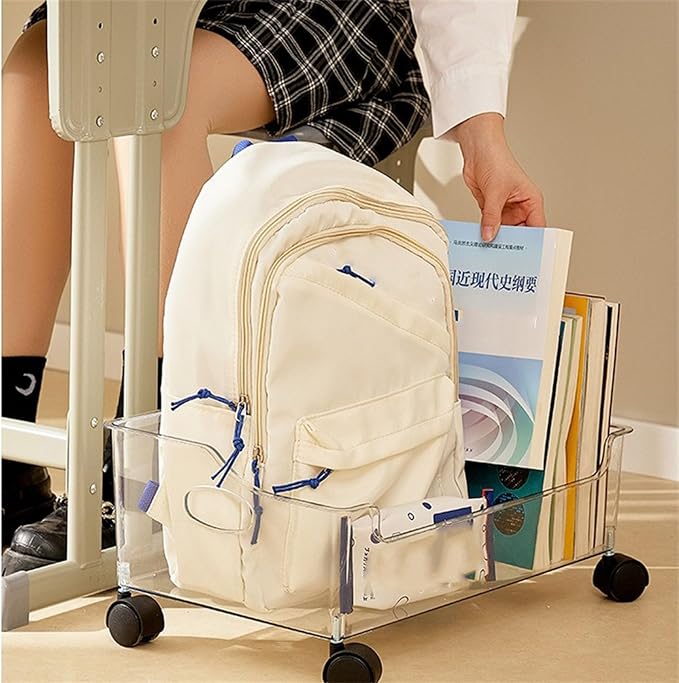 Portable Rolling Book Box Efficient Magazine Storage Organizer with Wheels for High School Students Classic Textbook Arrangement Can, Made From PET