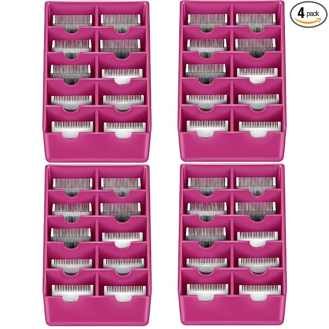 4 Pack Pink Clipper Blade Holder 10 Slot Clipper Razor Blade Rack Storage Tray Caddy Grooming and Barber Holder Organizer Case and Stylist Station Accessories