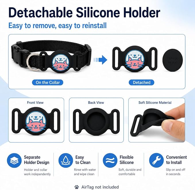 Dog Tracker Holder, Silicone Protective Case for Air Tag, Waterproof Pet GPS Tracker Cover, Soft Collar Attachment for Dogs, Secure Fit, Lightweight Pet Tracking Accessories