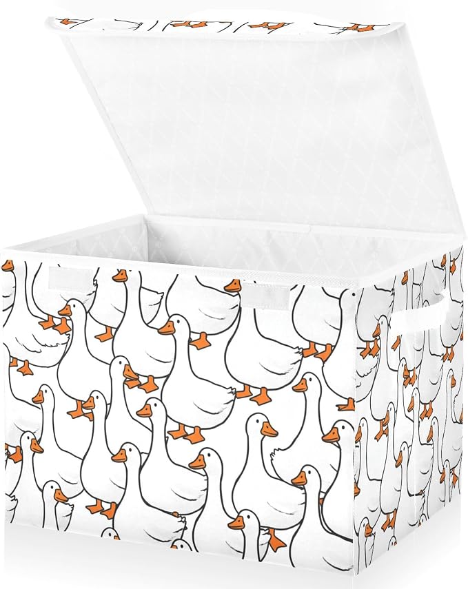Goose Fabric Storage Bins with Lids Closet Bedroom 40L Storage Basket | Decorative Storage Boxes, Foldable & Stackable, Dust-Proof Flip Top, Reinforced Handles, For Home & Dorm, Clothes & Toy Box