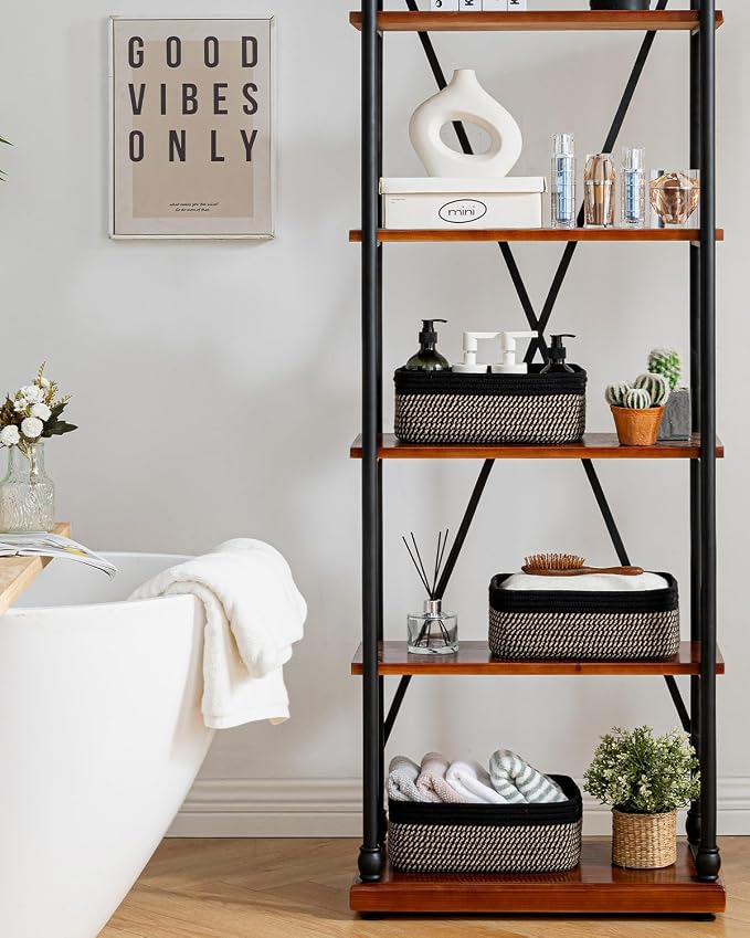 KALLAX Small Woven Storage Basket for Organizing, 12 x 8 x 4.5 inch, 3 Pack | Shelf baskets for closet organization, toy storage and home decor, Perfect as empty gift baskets for holidays, Black & Brown