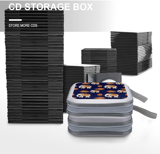 Protective 40-Disc CD/DVD Wallet Elephant, Hard Plastic Storage Binder with Handle, Portable Organizer for Car Office Travel
