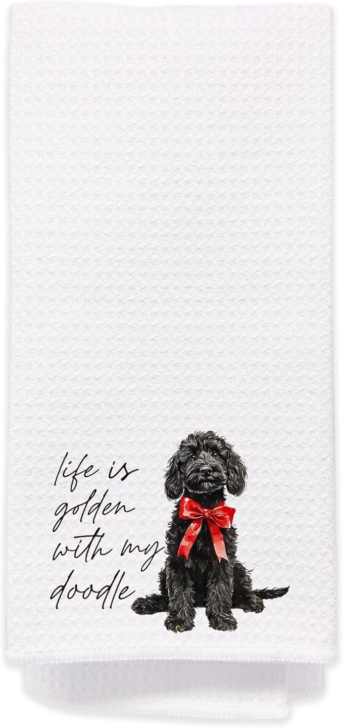 Black Goldendoodle Hand Towels for Bathroom - Golden Doodle Poodle Kitchen Dish Tea Towels, Goldendoodle Dog Mom Gifts for Women, Golden Doodle Gifts for Mothers Day/Christmas