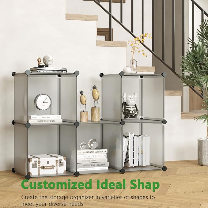 C&AHOME 6-Cube Storage Organizer Cube Shelf Closet Storage Bookcase, Grey | Stackable Cubby Storage, Bookshelf, Portable Plastic Storage Closet Organizer, DIY Modular Shelving Units for Home, Wardrobe
