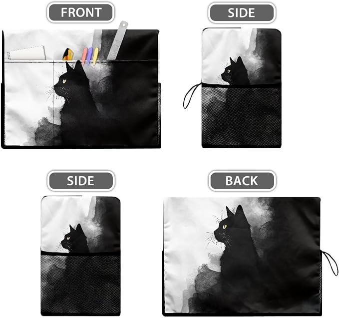 Ink Painting Cat Patterned Sewing Machine Cover Fit Standard Sewing Machines, Features a Convenient Mesh Pocket for Accessories, Adds a Touch of Artistic Flair to Your Sewing Space