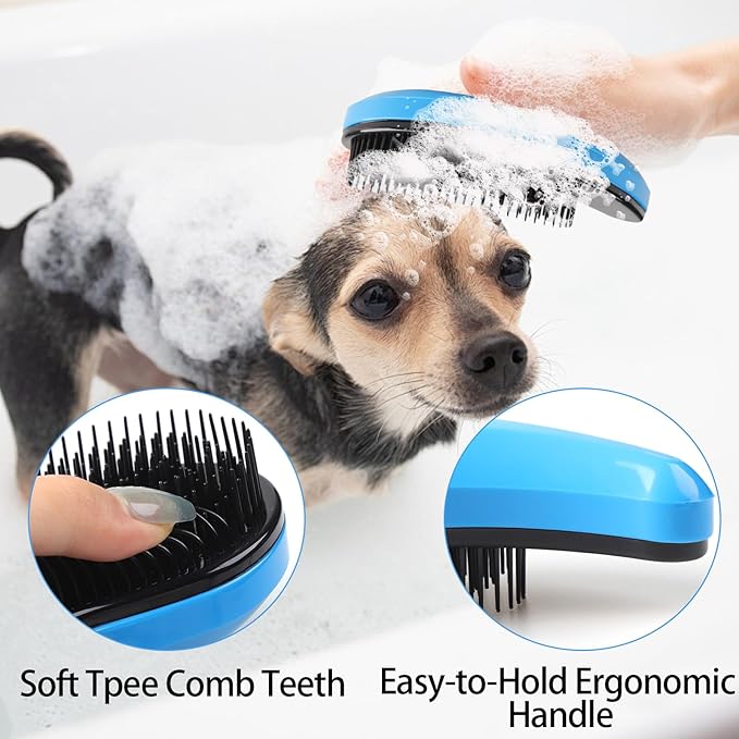 2 Pcs Small Dog Brush Puppy Brush for Small Dogs Soft Dog Bath Brush Gentle Dog Hair Remover Brush Grooming Tool for Teddy Yorkies Maltese Shih Tzu Chihuahua Puppy Hair Brush, Blue