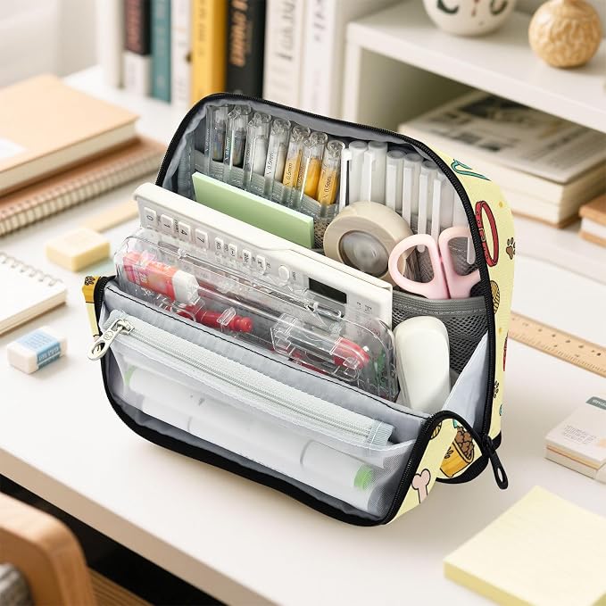 Pencil Case Large Capacity Pencil Pouch with Zipper | Portable Pen Bag Organizer Standing Makeup Bag for Office Women Men Pet Supplies