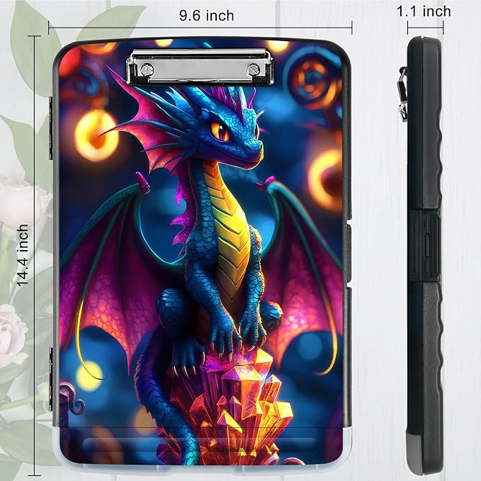 A4 Clipboard with Storage Pen Holder, Clipboards Organizer Nursing Clipboard Foldable File Folder Plastic Clipboard Folio Clip Board for Office Work Classroom Doctor, Blue Dragon