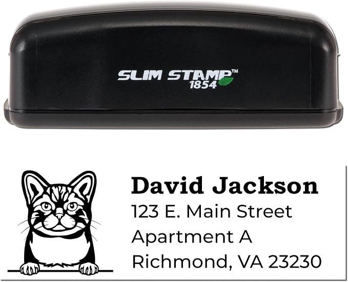 American Wirehair Cat Custom Return Address Stamp for Home & Office Use | Personalized Self-Inking Handcrafted Rubber Mailing Labels | Pet Owner Gift | Large Size 7/8 X 2-1/4 Inch Postal Stamper