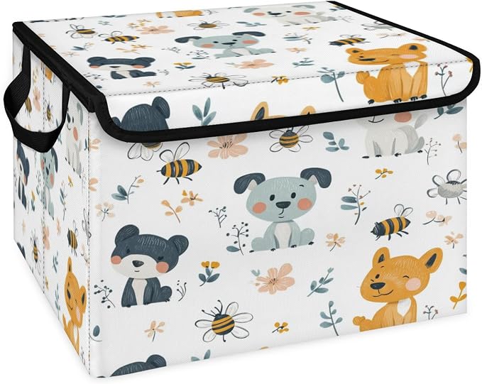 Cute Dog Storage Bins with Lids, Pet Puppy Foldable Storage Boxes with Carrying Handle Organizer Containers Baskets Cube for Home Bedroom Closet