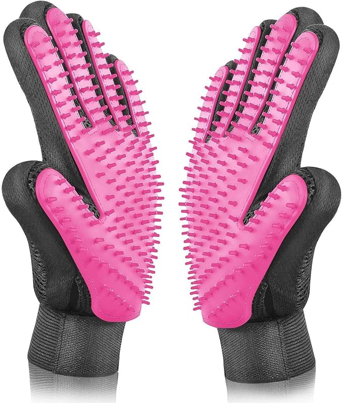 BYETOO Pet Dog Cat Grooming Glove with 261Tips,Gentle Deshedding Brush Glove,Efficient Pet Hair Remover Mitt,Massage Tool with Enhanced Five Finger Design,for Dog,Cat,Rabbit,Horse with Long/Short Fur