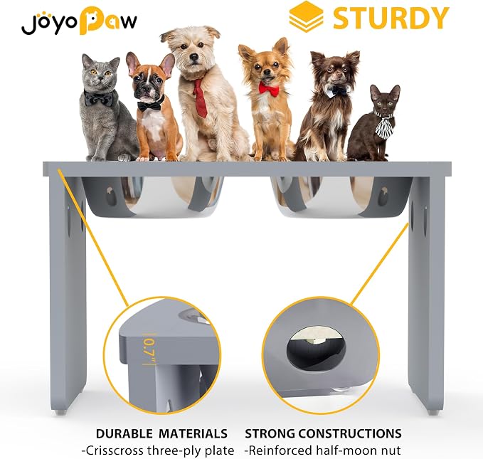 Elevated Dog Bowls, Bamboo Raised Dog Bowl for Large Dogs, with 2 Stainless Steel Bowls (13'' Tall-68 oz Bowl, Grey)