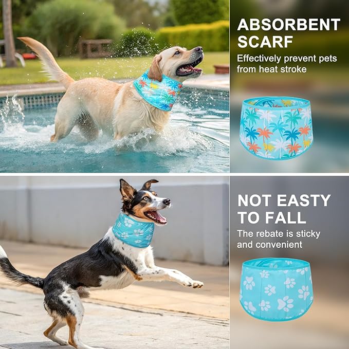 BEAUTYZOO Dog Cooling Bandana for Medium Large Dogs, 2 Pack Instant Cooling Bandanas Breathable Cooling Ice Towel Neck Wraps,Keep Dogs Cool in Hot Summer, Blue Paw M