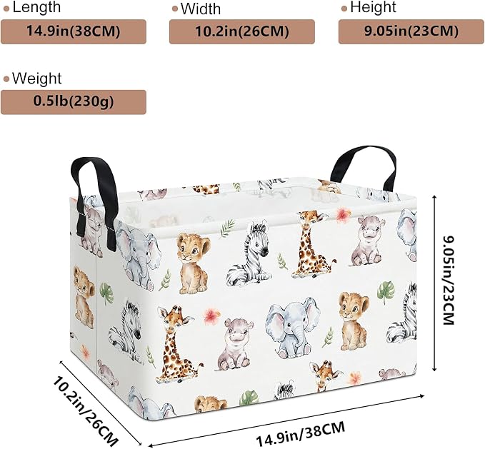 Rectangular Safari Animal Storage Bin, Fabric Closet Organizer Basket | Reinforced side grips, foldable container arranges wardrobe and bedroom daily belongings