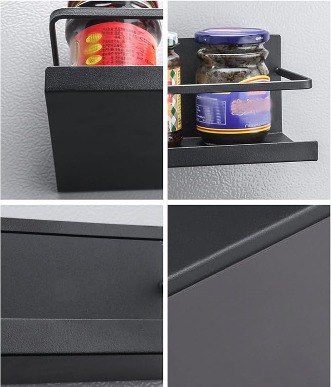2pcs Magnetic Refrigerator Storage Rack, with Detachable Hooks for Kitchen Organization, Black