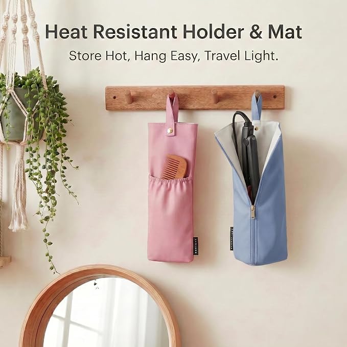 2PCS 2-IN-1 Holder & Mat for Hot Tools, Curling Iron Travel Bag Heat Resistant Flat Iron Storage Hair Tool Organizer - Ideal for Home, Travel, Gift