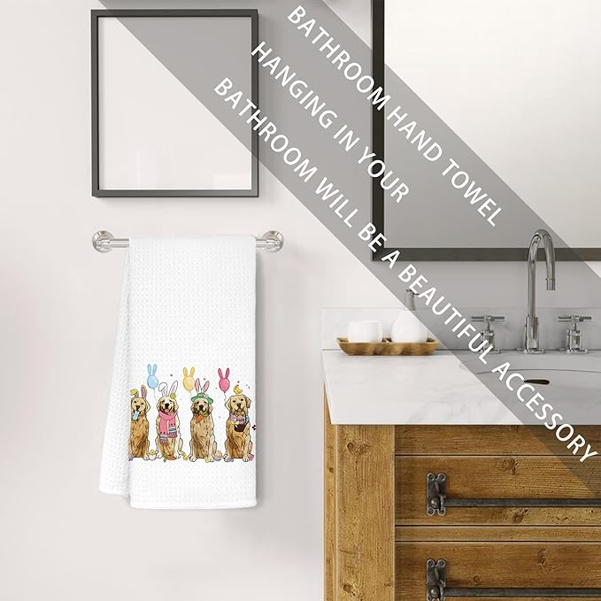 Jvpke Easter Golden Retriever Dog Decoration Hand Towels for Bathroom Kitchen, Easter Golden Retriever Gifts for Her Him Kids Dogs Lovers Women, 16x24