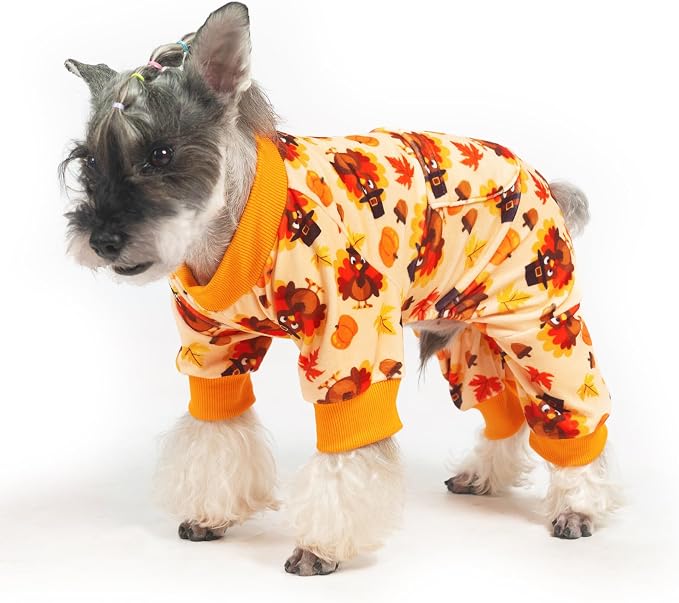 PUPTECK Soft Fleece Dog Pajamas for Small Medium Dogs, Dog Onesie Puppy Sweaters Clothes Jumpsuit Pjs, Cute Jammies Cat Coat Pet Costume Apparel, Turkey Orange XXL