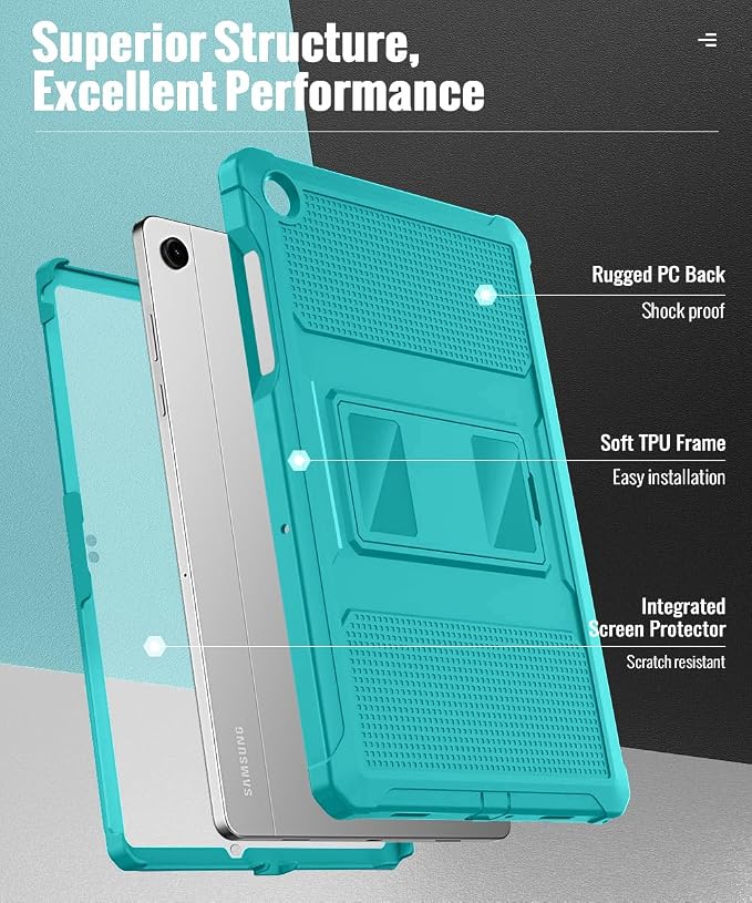 MoKo Shockproof Case Fit Samsung Galaxy Tab A11+ Plus/ A9+ 11 Inch | with Screen Protector, Heavy Duty Shockproof Protective Case, Bondi Blue